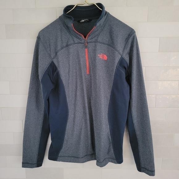 North Face Essential Quarter Zip 1/4 Pullover Blue Orange Logo Size Men's Small - Picture 1 of 5